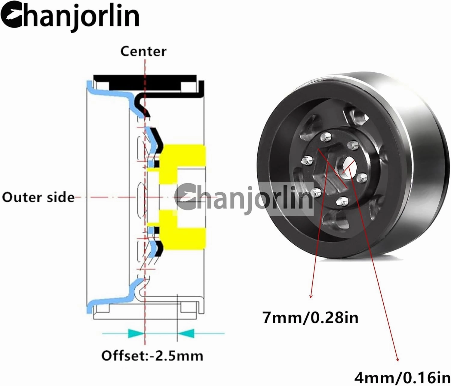 1.0 RC Tires and Beadlock Wheels Rims Offset -2.5mm 1/24 1/18 Super Soft Sticky Mud Slingers Tyres for 1:24 1:18 Rock Crawler Car Axial SCX24 FMS AX24 FCX18 FCX24 TRX4M 4Pcs (Black)