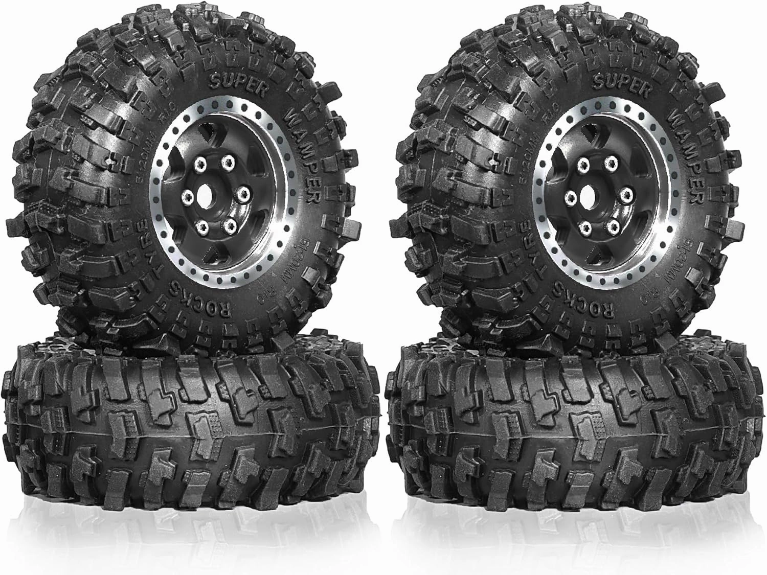 1.0 RC Tires and Beadlock Wheels Rims Offset -2.5mm 1/24 1/18 Super Soft Sticky Mud Slingers Tyres for 1:24 1:18 Rock Crawler Car Axial SCX24 FMS AX24 FCX18 FCX24 TRX4M 4Pcs (Black)