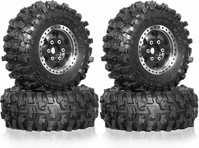 1.0 RC Tires and Beadlock Wheels Rims Offset -2.5mm 1/24 1/18 Super Soft Sticky Mud Slingers Tyres for 1:24 1:18 Rock Crawler Car Axial SCX24 FMS AX24 FCX18 FCX24 TRX4M 4Pcs (Black)