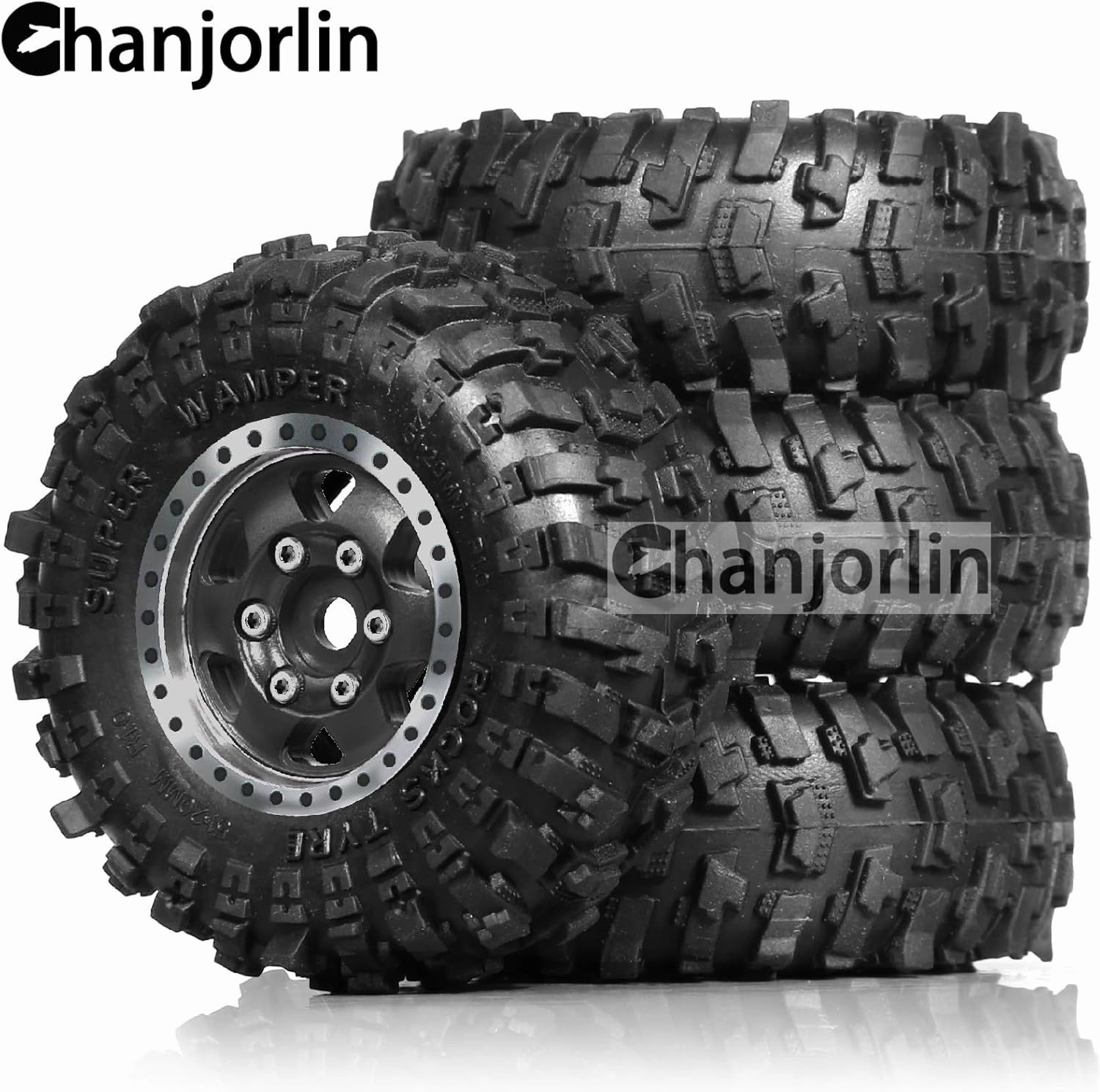 1.0 RC Tires and Beadlock Wheels Rims Offset -2.5mm 1/24 1/18 Super Soft Sticky Mud Slingers Tyres for 1:24 1:18 Rock Crawler Car Axial SCX24 FMS AX24 FCX18 FCX24 TRX4M 4Pcs (Black)