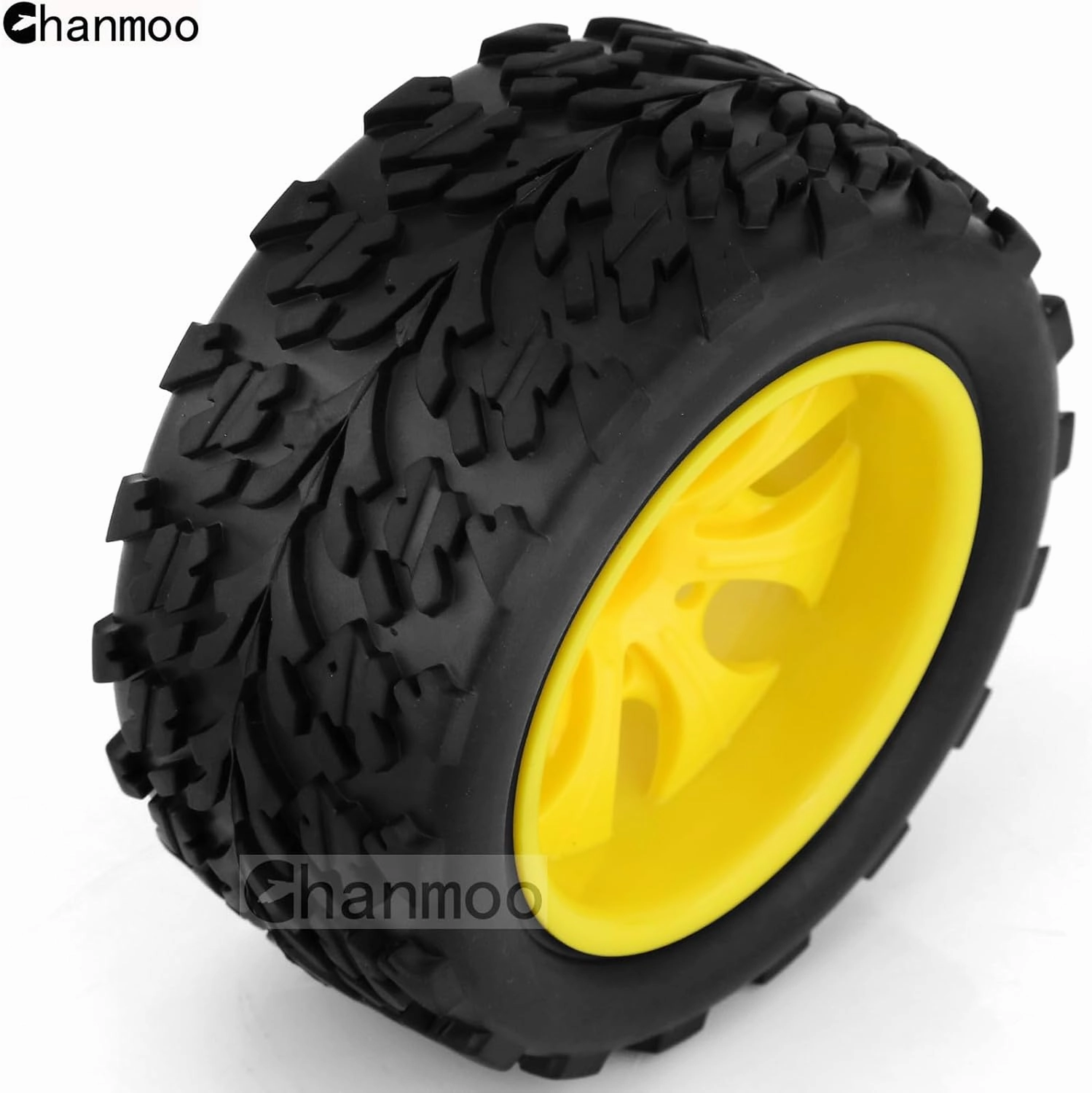 1/10 RC Monster Truck Tires And Hard Plastic Wheels 12mm Hex Off Road Truck Tyres For 1:10 Scale Short Course Truck Car Traxxas X-Maxx E-Revo Summit Kyosho 144001 HSP 94188 94111 4PCS (Yellow)