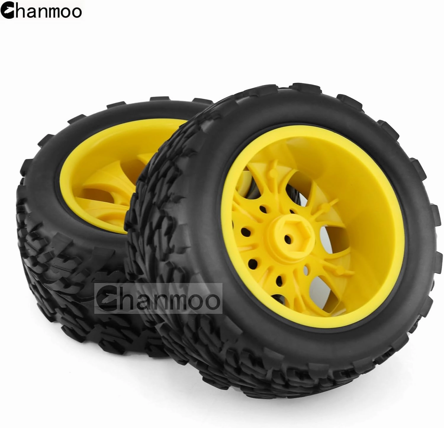 1/10 RC Monster Truck Tires And Hard Plastic Wheels 12mm Hex Off Road Truck Tyres For 1:10 Scale Short Course Truck Car Traxxas X-Maxx E-Revo Summit Kyosho 144001 HSP 94188 94111 4PCS (Yellow)