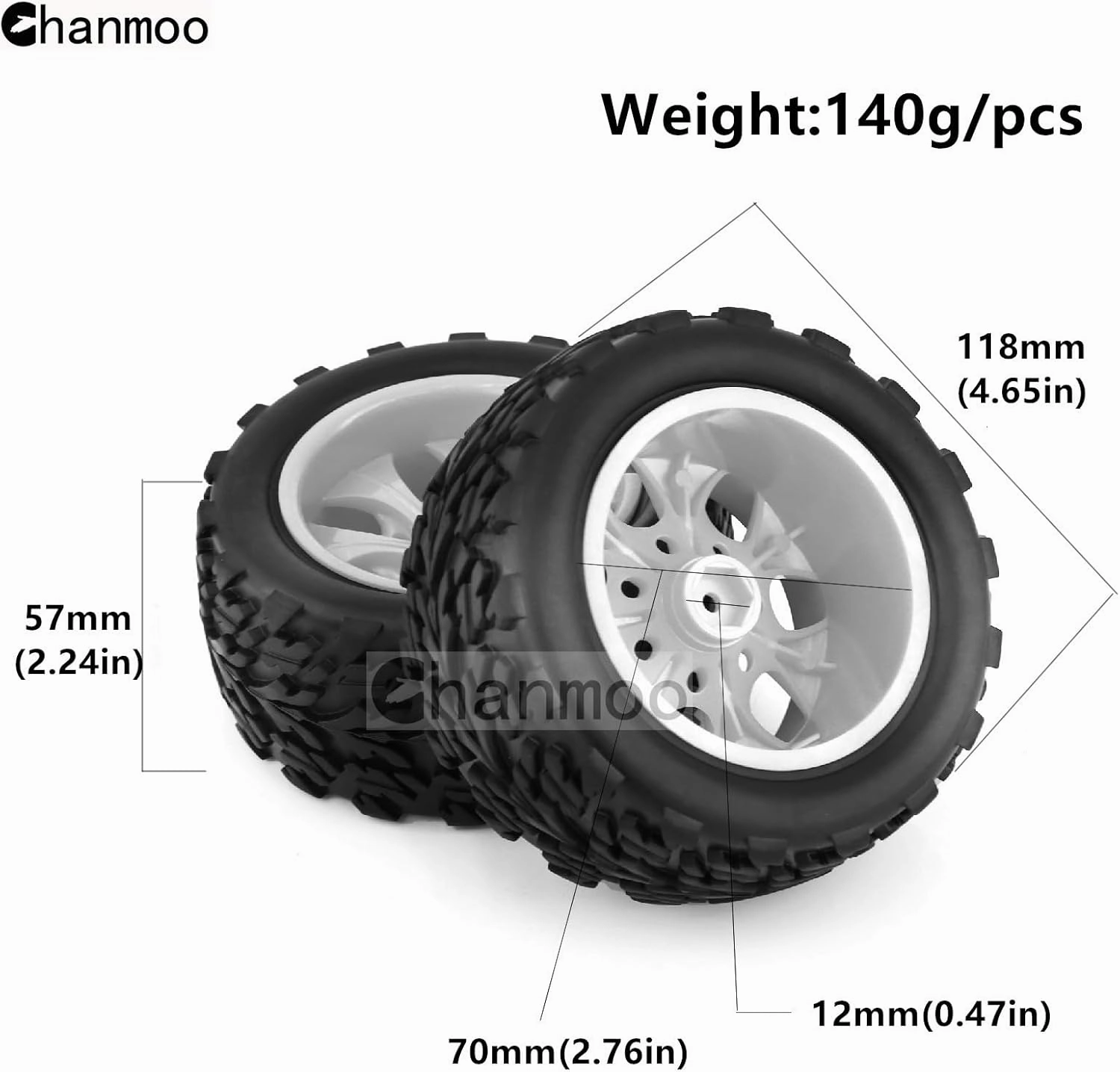 1/10 RC Monster Truck Tires And Hard Plastic Wheels 12mm Hex Off Road Truck Tyres For 1:10 Scale Short Course Truck Car Traxxas X-Maxx E-Revo Summit Kyosho 144001 HSP 94188 94111 4PCS (Yellow)