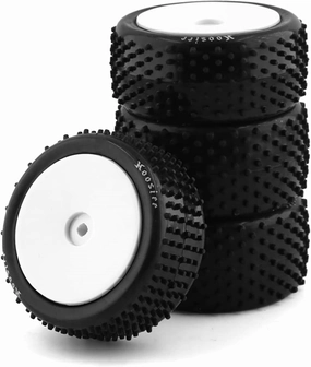1/10 RC Off Road Front and Rear Tires and Wheels Rims 12mm Hex Racing Tyres for 1:10 Scale Buggy Car Tamiya TD4 TT-02B DF-02 Serpent Spyder SRX2 SRX4 XRAY XB2 Tekno EB410 yokomo yz4 4PCS