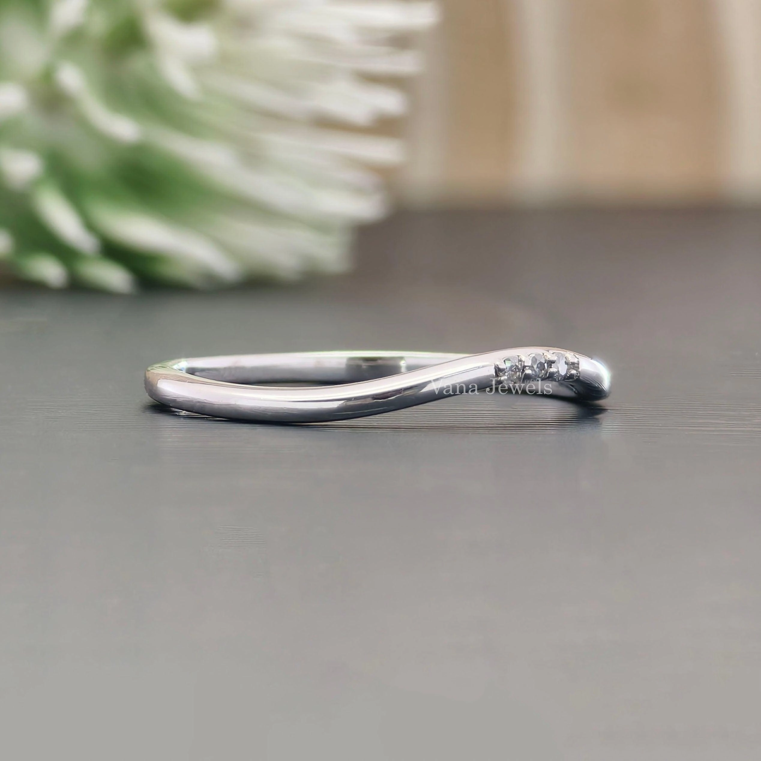 1.20 MM Round Cut Moissanite Curved Wedding Band, Three Stone Diamond Stacking Band.