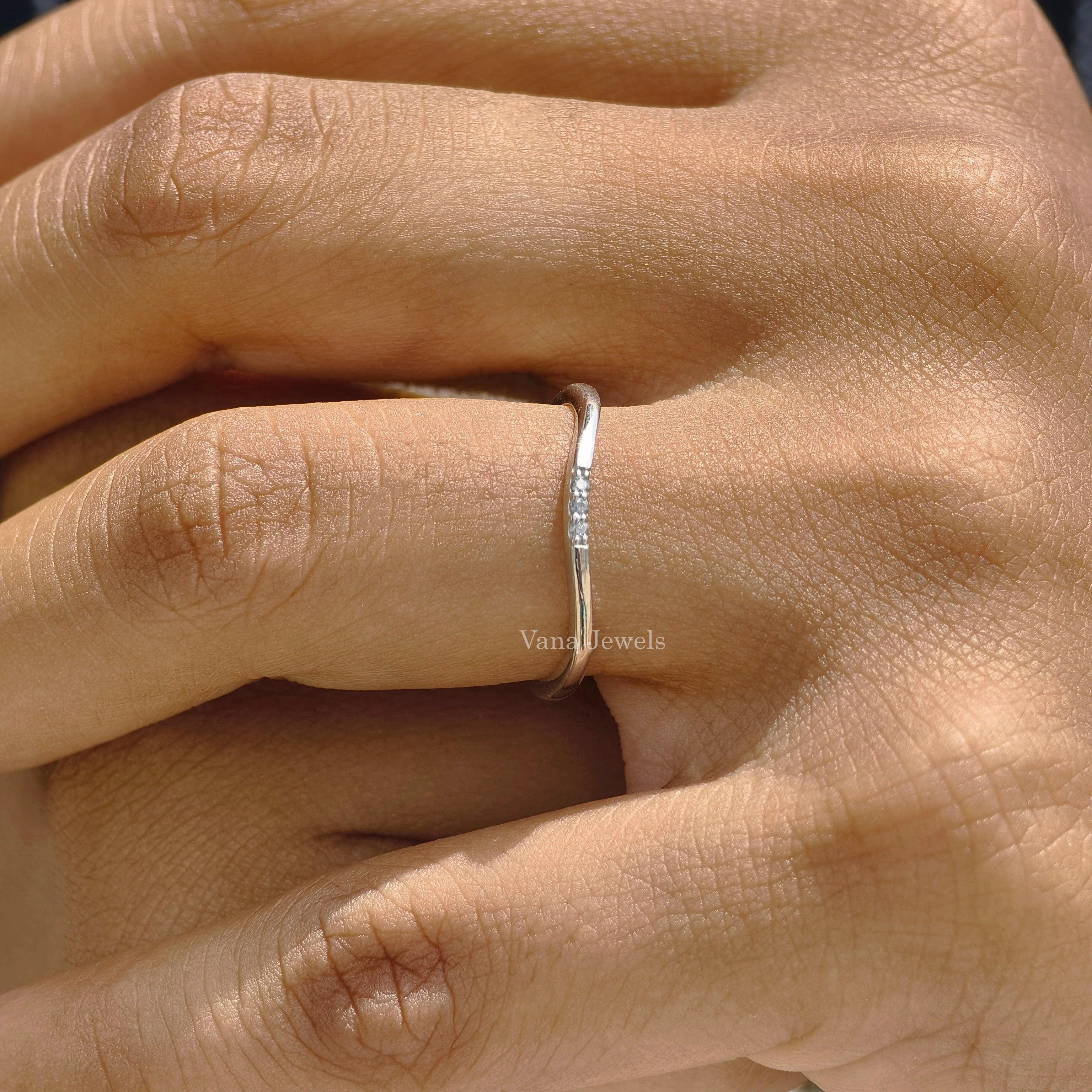 1.20 MM Round Cut Moissanite Curved Wedding Band, Three Stone Diamond Stacking Band.