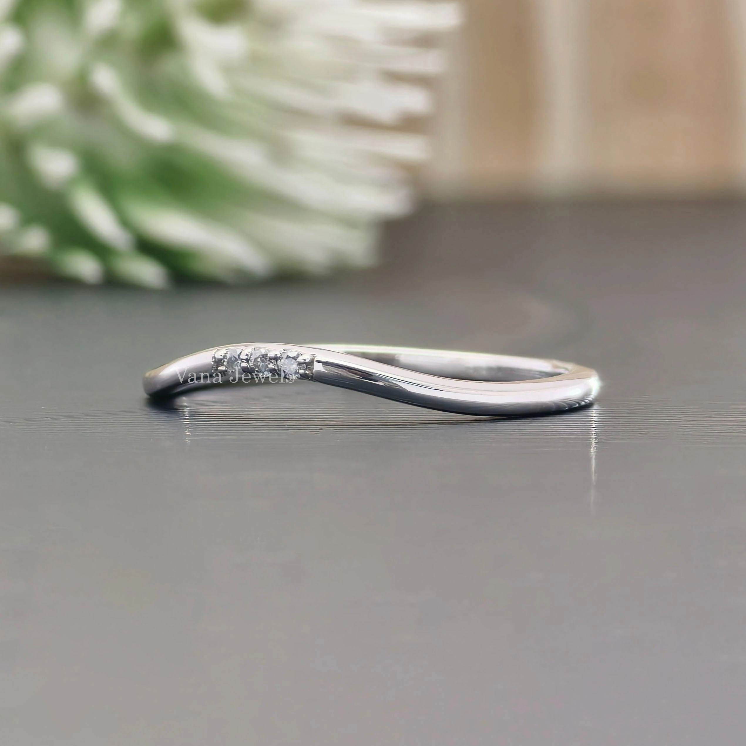 1.20 MM Round Cut Moissanite Curved Wedding Band, Three Stone Diamond Stacking Band.