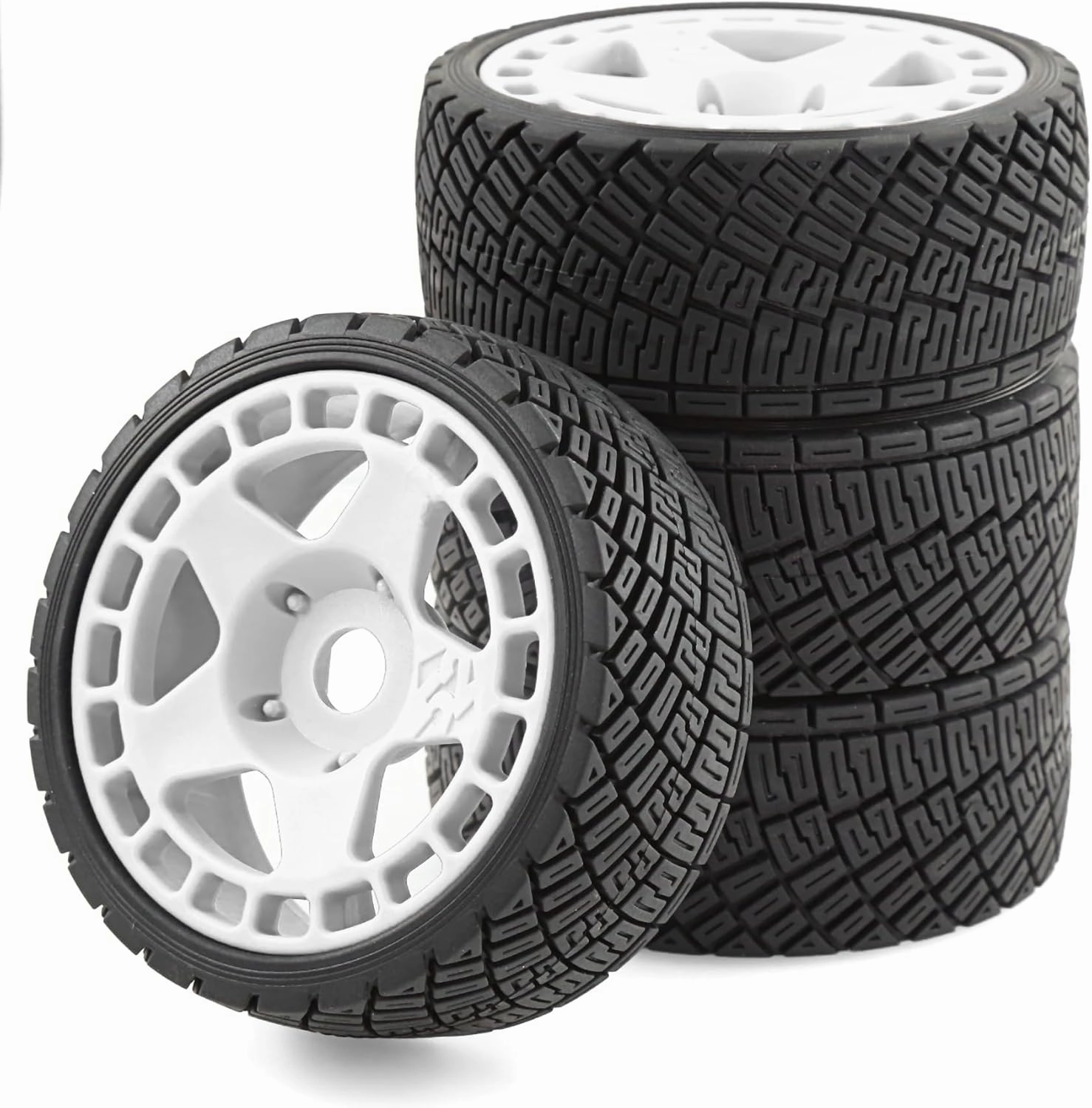 1/8 1/7 RC On Road Tires and Hard Plastic Rally Racing Wheels 17mm Hex Touring Tyres OD 3.94'' for 1:8 1:7 Street Drift Car ARRMA Losi Kyosho GT2 W10 Tamiya HPI WR8 HSP 4PCS (White)