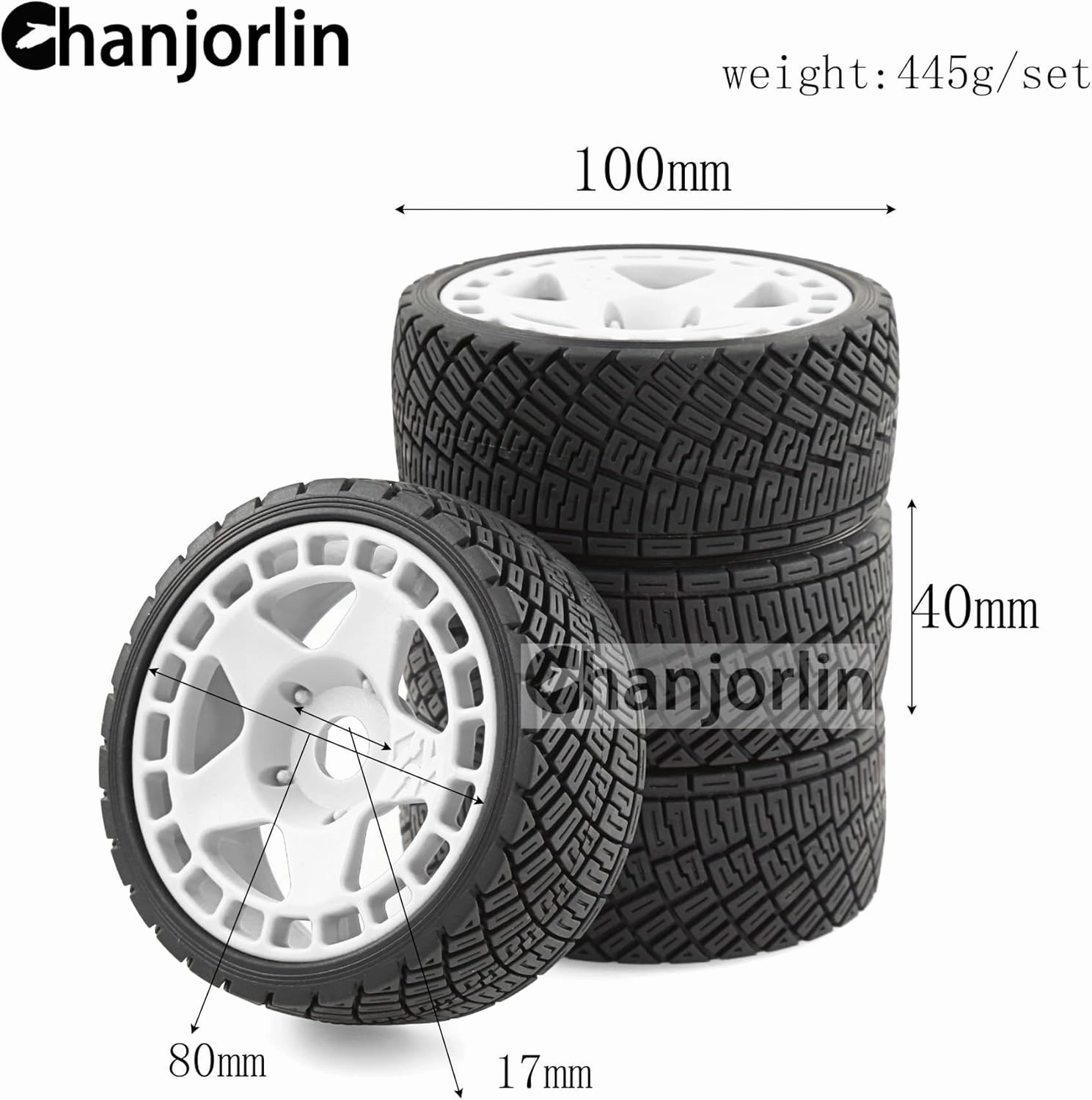 1/8 1/7 RC On Road Tires and Hard Plastic Rally Racing Wheels 17mm Hex Touring Tyres OD 3.94'' for 1:8 1:7 Street Drift Car ARRMA Losi Kyosho GT2 W10 Tamiya HPI WR8 HSP 4PCS (White)