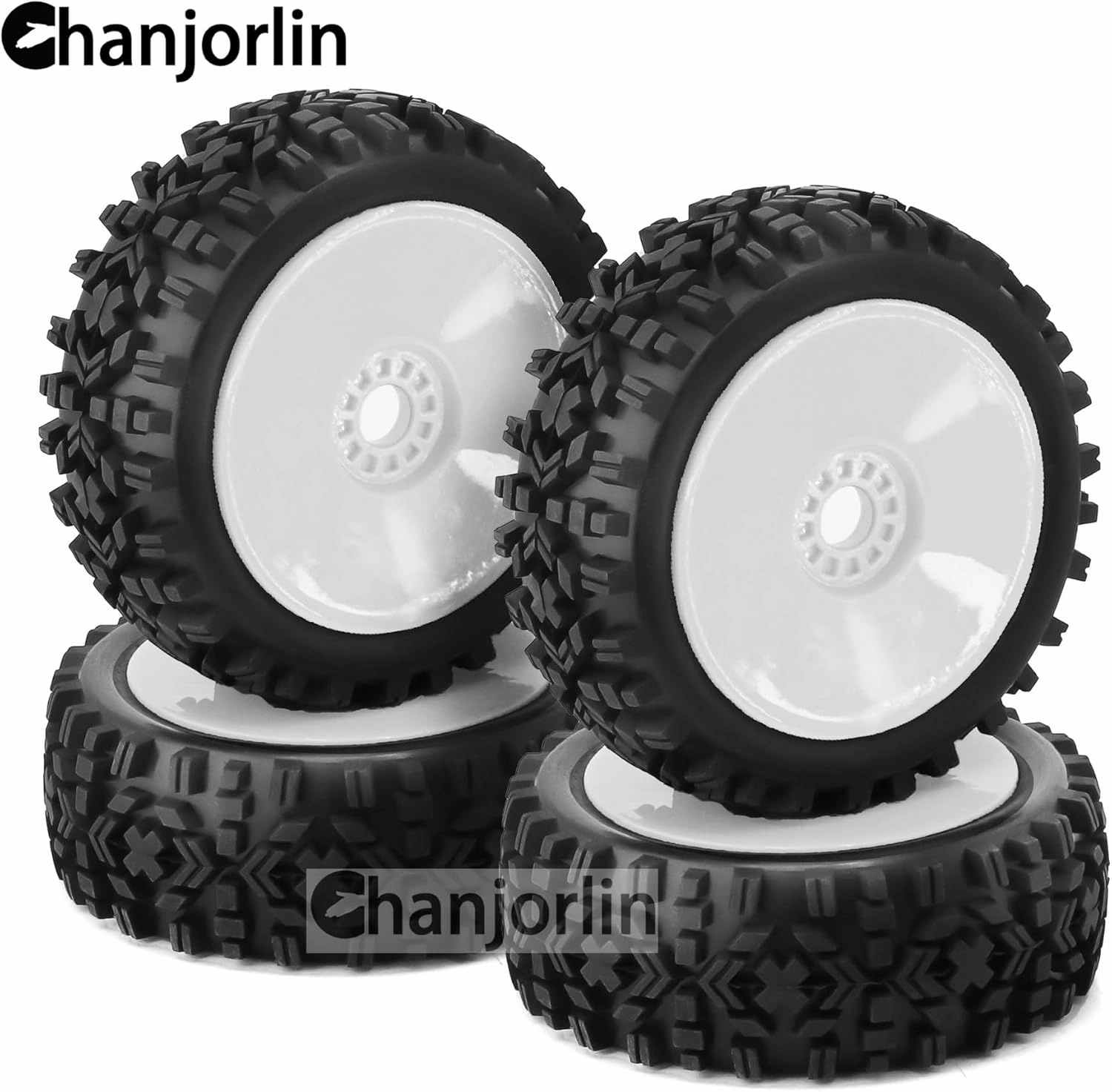 1/8 Buggy Tires OD 118mm and Wheels 17mm Hex Rubber RC Off Road Tyres for 1:8 Scale Buggy Truck Car HSP Kyosho MP10 VRX HPI Hobao ARRMA Typhon 6S 3S Talion Traxxas Losi 8ight 4PCS (White)
