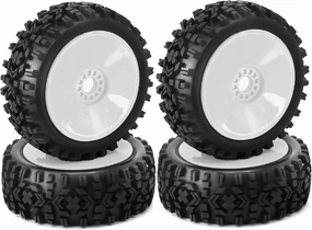1/8 Buggy Tires OD 118mm and Wheels 17mm Hex Rubber RC Off Road Tyres for 1:8 Scale Buggy Truck Car HSP Kyosho MP10 VRX HPI Hobao ARRMA Typhon 6S 3S Talion Traxxas Losi 8ight 4PCS (White)