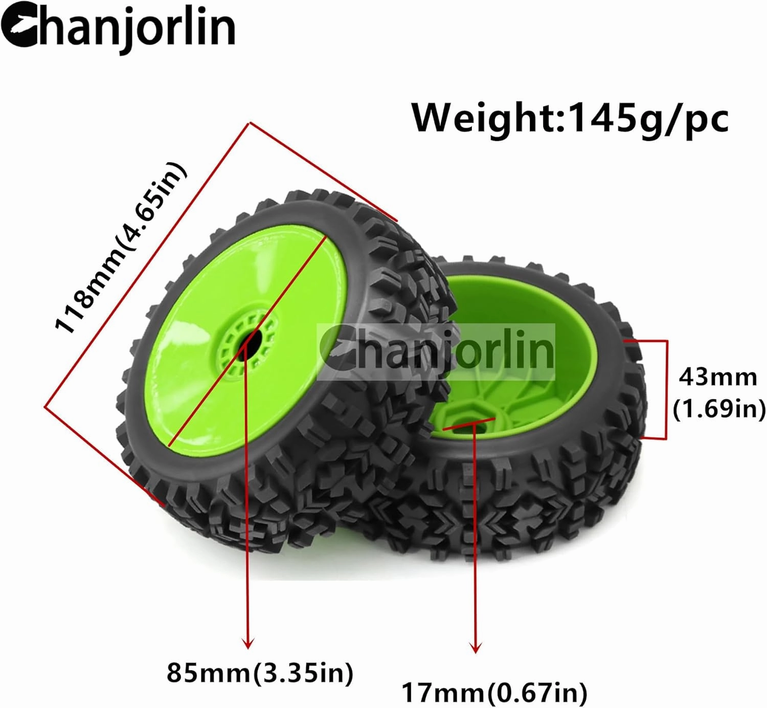 1/8 Buggy Tires OD 118mm and Wheels 17mm Hex Rubber RC Off Road Tyres for 1:8 Scale Buggy Truck Car HSP Kyosho MP10 VRX HPI Hobao ARRMA Typhon 6S 3S Talion Traxxas Losi 8ight 4PCS (White)