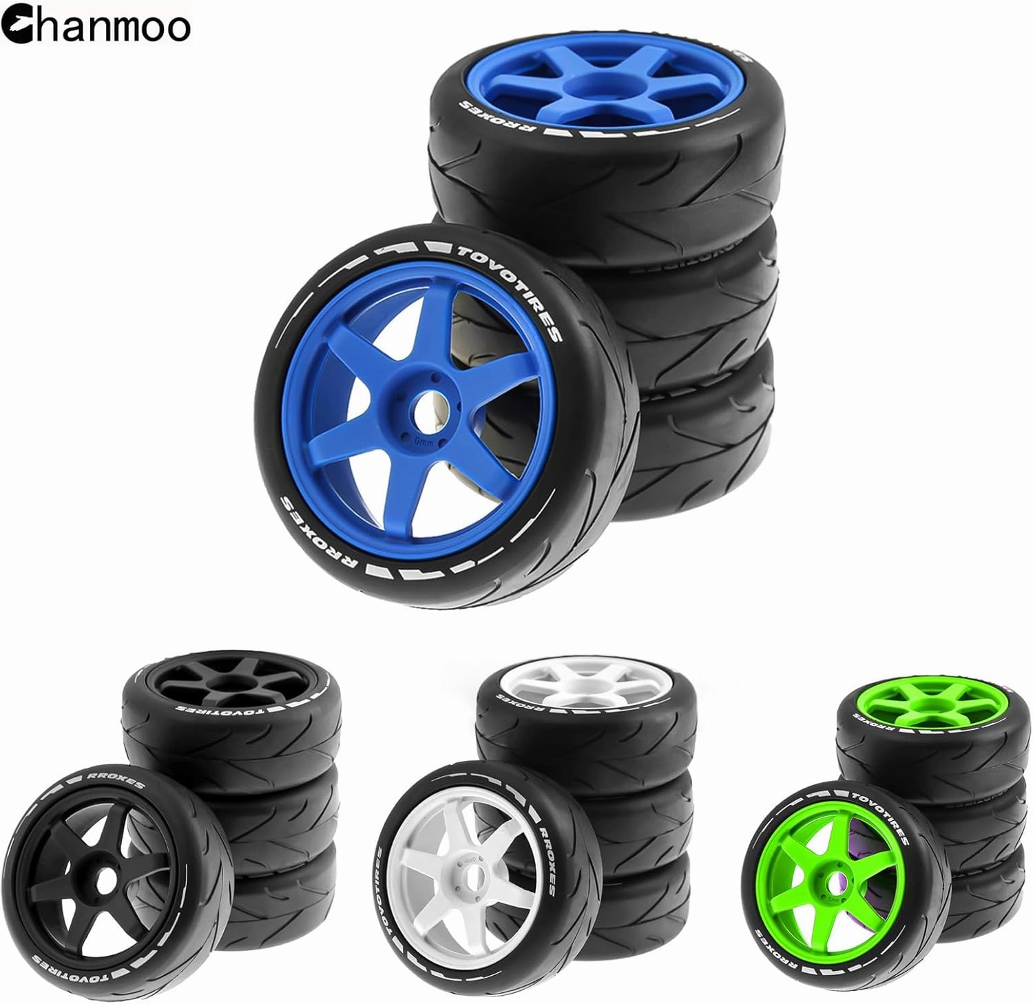 1/8 RC On Road Tires and Hard Plastic Drift Wheels 17mm Hex Rally Racing Tyres for 1:8 Scale Touring Street Car Tamiya HPI WR8 HSP Hobao ARRMA Redcat Losi Kyosho VRX W10 4PCS (Blue)