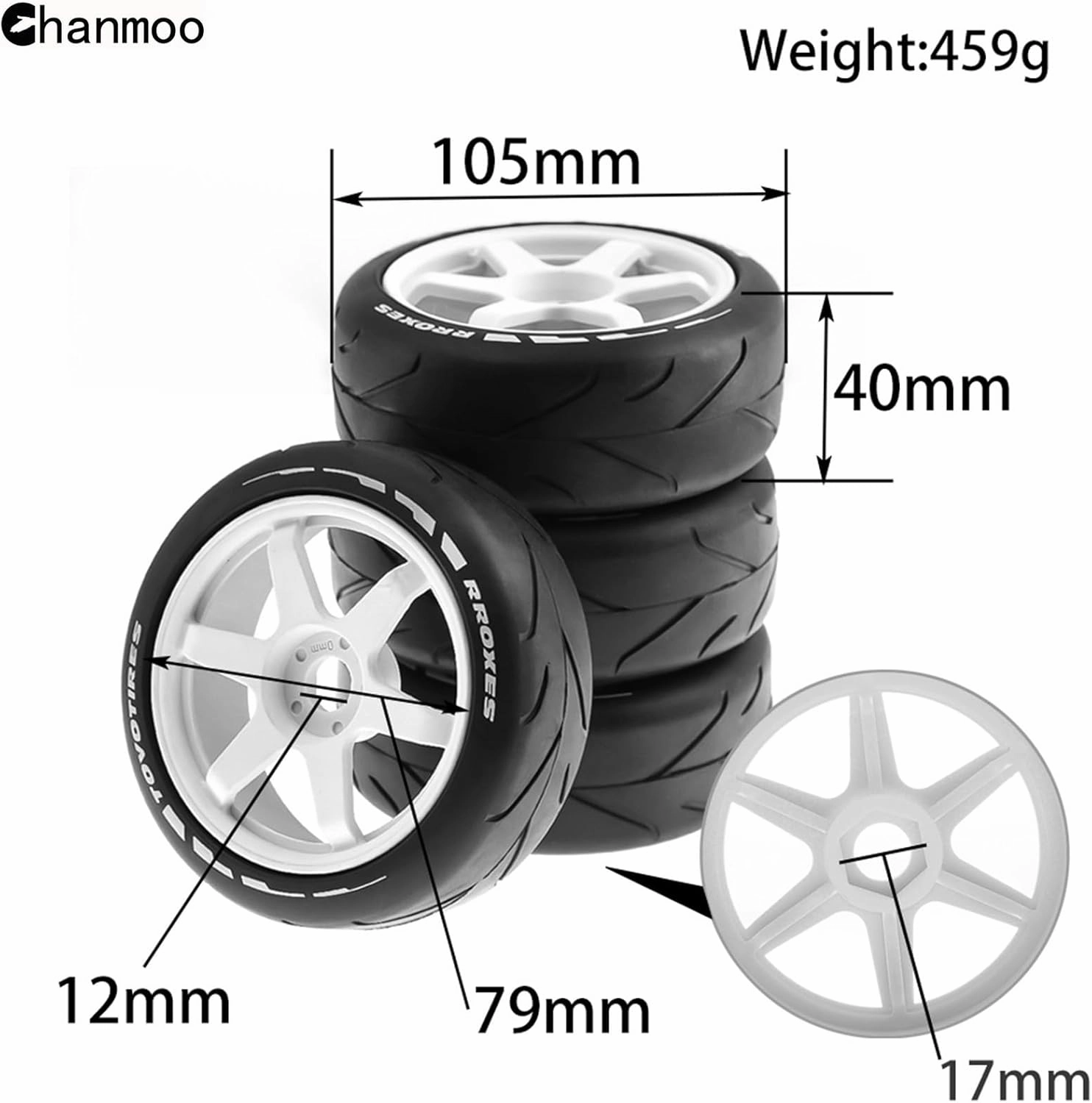 1/8 RC On Road Tires and Hard Plastic Drift Wheels 17mm Hex Rally Racing Tyres for 1:8 Scale Touring Street Car Tamiya HPI WR8 HSP Hobao ARRMA Redcat Losi Kyosho VRX W10 4PCS (Blue)