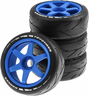 1/8 RC On Road Tires and Hard Plastic Drift Wheels 17mm Hex Rally Racing Tyres for 1:8 Scale Touring Street Car Tamiya HPI WR8 HSP Hobao ARRMA Redcat Losi Kyosho VRX W10 4PCS (Blue)