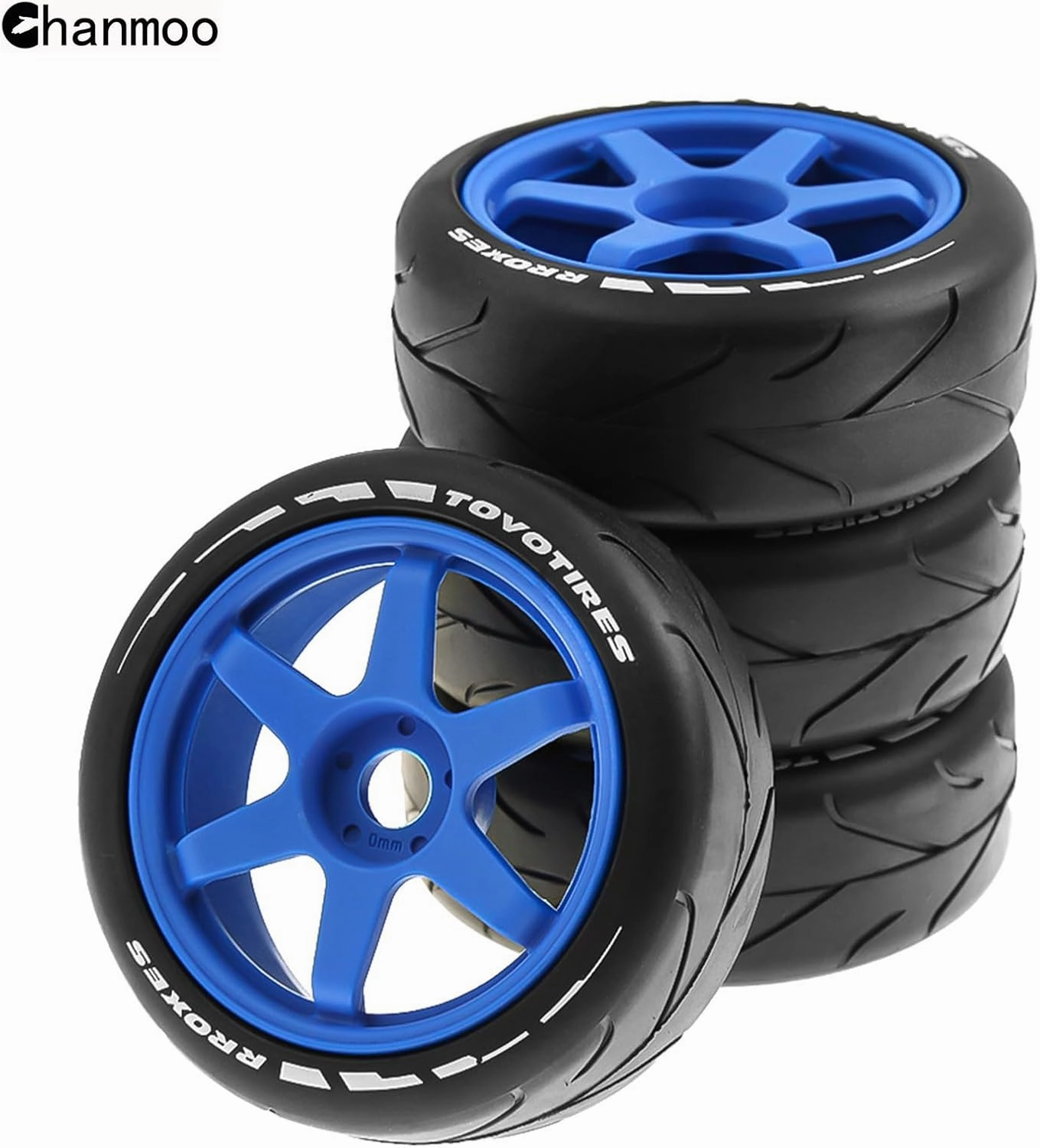 1/8 RC On Road Tires and Hard Plastic Drift Wheels 17mm Hex Rally Racing Tyres for 1:8 Scale Touring Street Car Tamiya HPI WR8 HSP Hobao ARRMA Redcat Losi Kyosho VRX W10 4PCS (Blue)