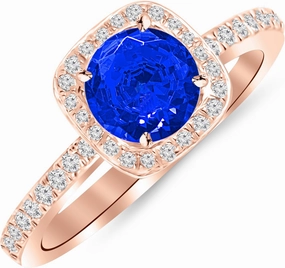 1 Carat 14K White Gold Classic Halo Style Cushion Shape Diamond Engagement Ring with a 0.75 Carat Natural Blue Sapphire Center (Heirloom Quality)