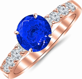1 Carat 14K White Gold Classic Prong Set Diamond Engagement Ring with a 0.5 Carat Natural Blue Sapphire Center (Heirloom Quality)