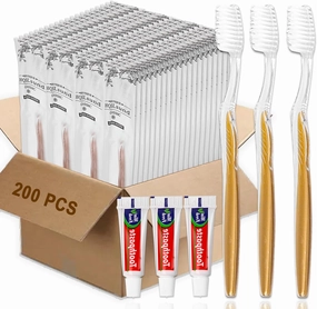 200 Pack Disposable Toothbrushes with Toothpaste Bulk Individually Wrapped, Travel Toothbrushes with Medium Soft Bristle, Manual Travel Toothbrush Kit for Adults, Kids
