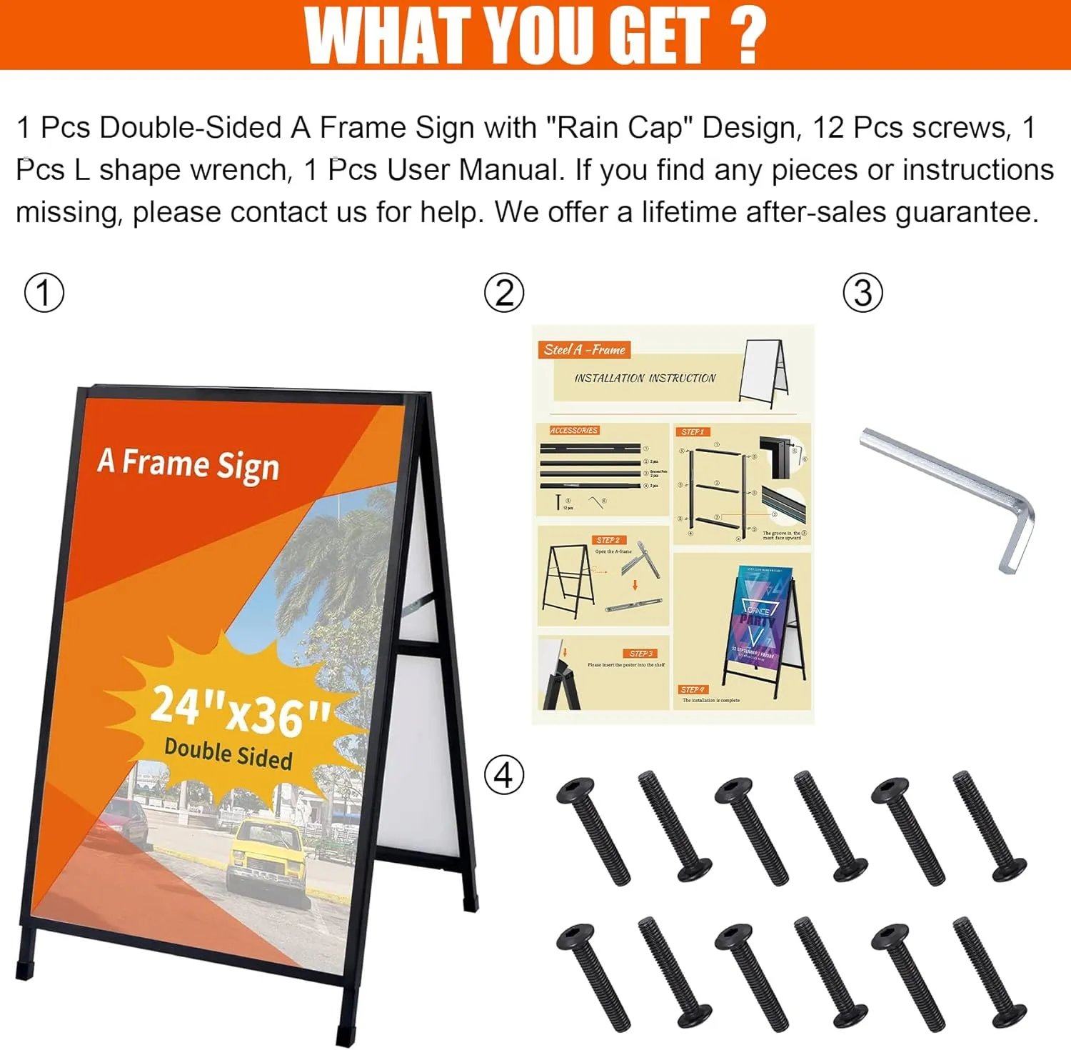 24 x 36 Inch A Frame Sign Double-Sided Folding Sandwich Board Heavy Duty Slide-in Sidewalk Signboard for Outdoor Street Advertising Poster