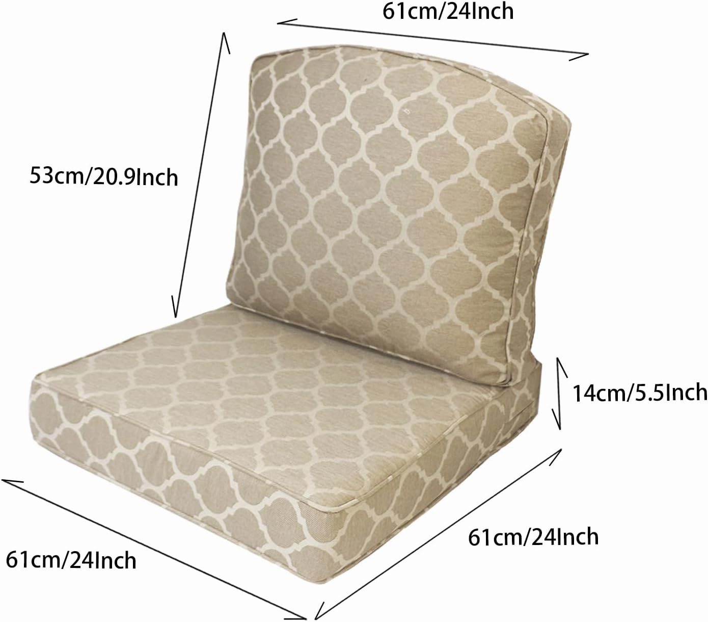 24x24 inch Outdoor/Indoor Deep Seat Patio Cushions Set of 2 Resilient Foam Filling Water Repellent Stain-Resistant UV Resistant Weather Resistant Deep Seat Bottom Toffee Trellis