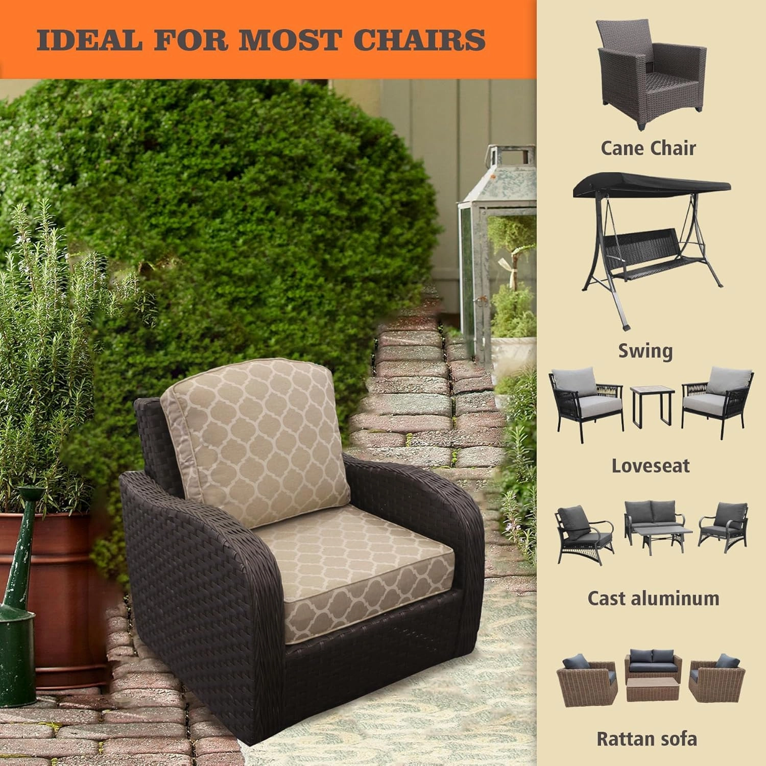 24x24 inch Outdoor/Indoor Deep Seat Patio Cushions Set of 2 Resilient Foam Filling Water Repellent Stain-Resistant UV Resistant Weather Resistant Deep Seat Bottom Toffee Trellis
