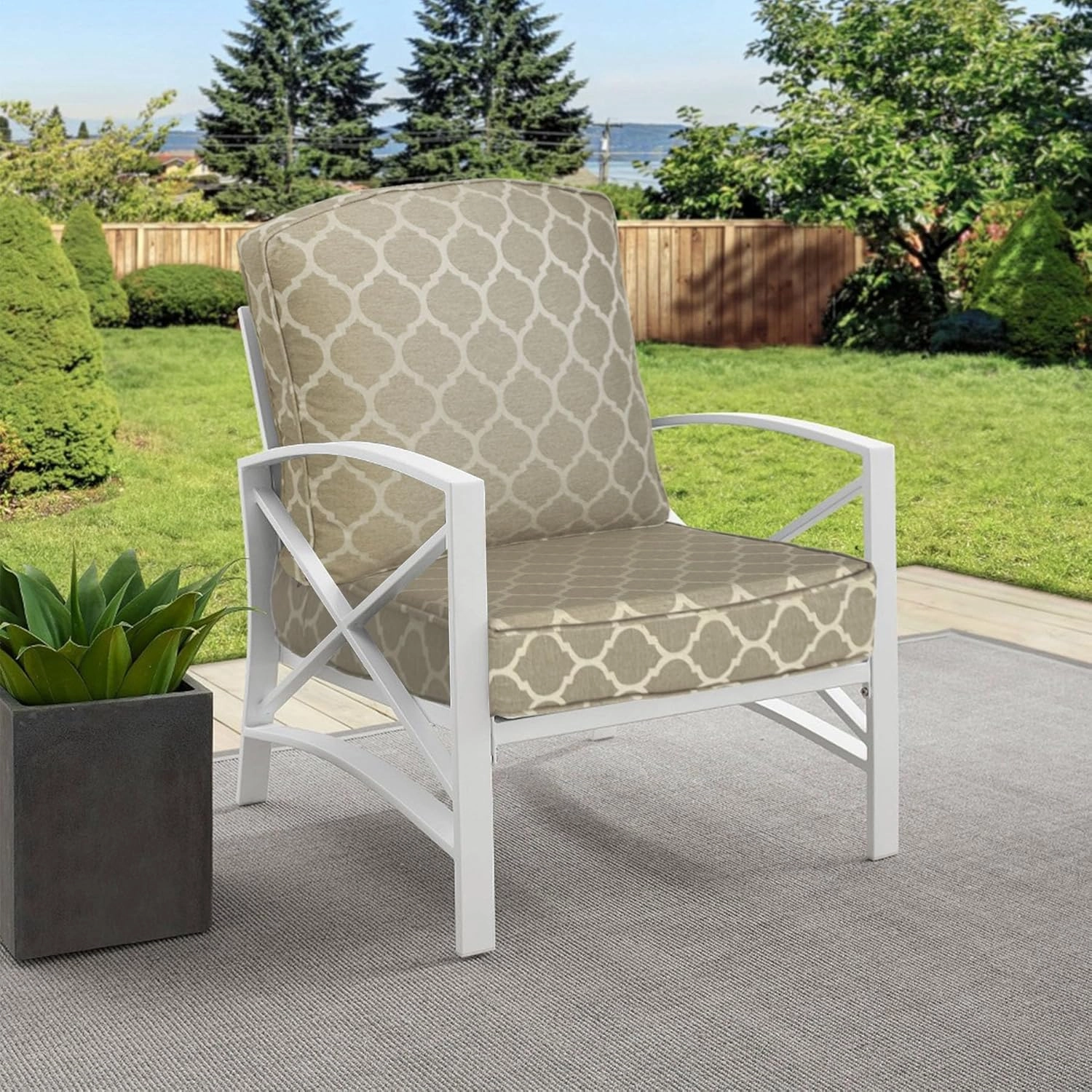 24x24 inch Outdoor/Indoor Deep Seat Patio Cushions Set of 2 Resilient Foam Filling Water Repellent Stain-Resistant UV Resistant Weather Resistant Deep Seat Bottom Toffee Trellis