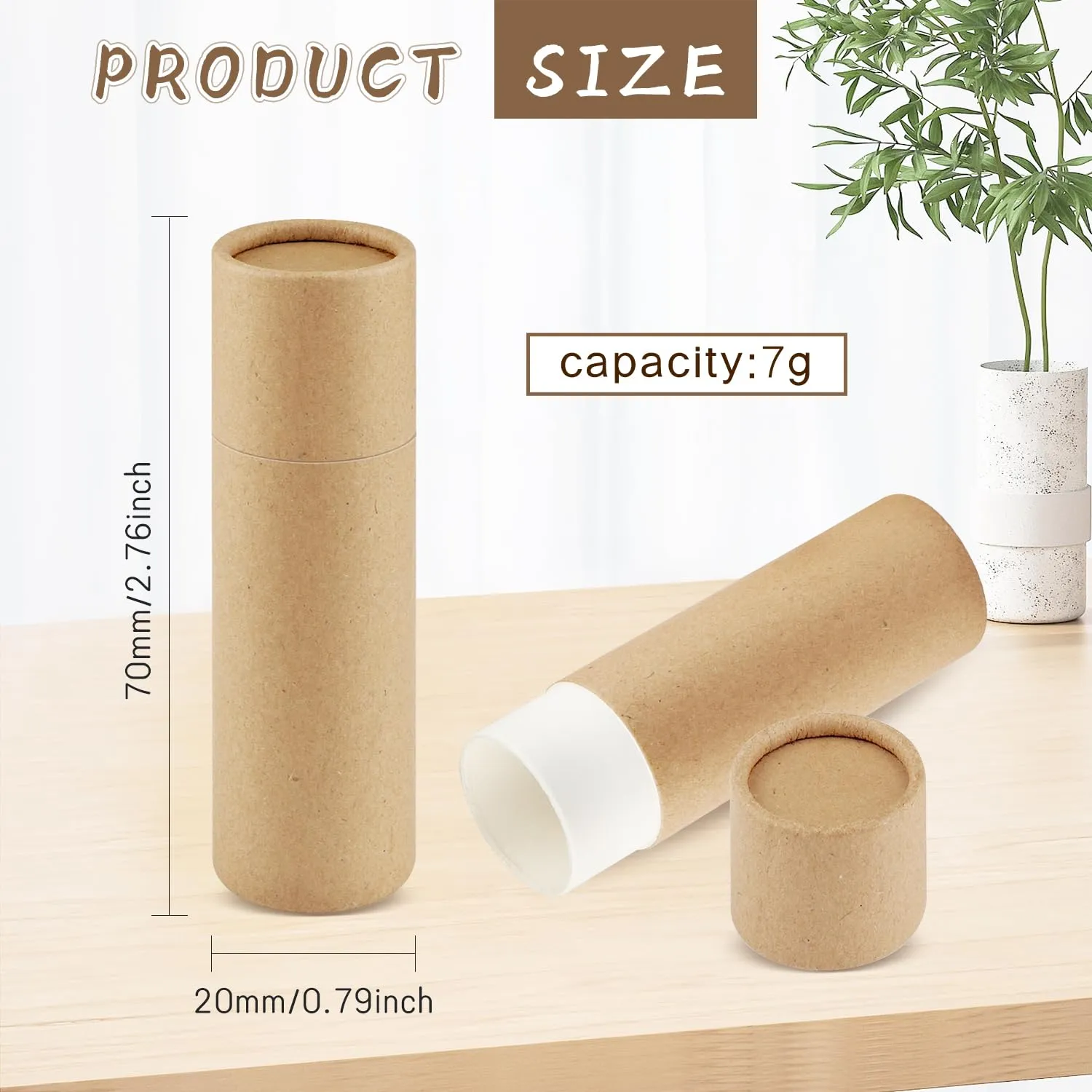 25Pcs 7g Empty Brown Kraft Paper Lipbalm Tubs Round Push-Up Paperboard Lipstick Containers for Solid Perfume Ointment Deodorant Lotion Stick Sample