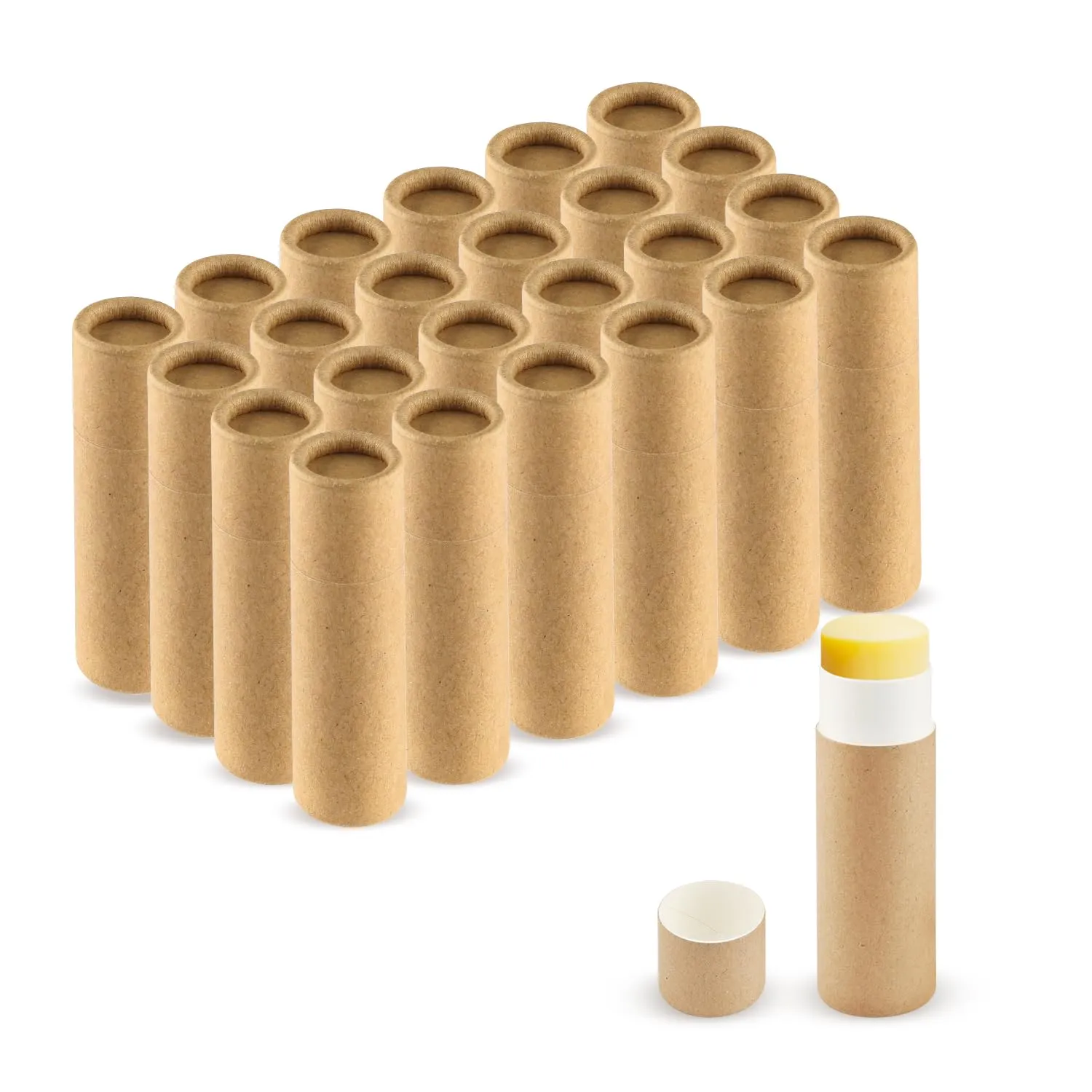 25Pcs 7g Empty Brown Kraft Paper Lipbalm Tubs Round Push-Up Paperboard Lipstick Containers for Solid Perfume Ointment Deodorant Lotion Stick Sample