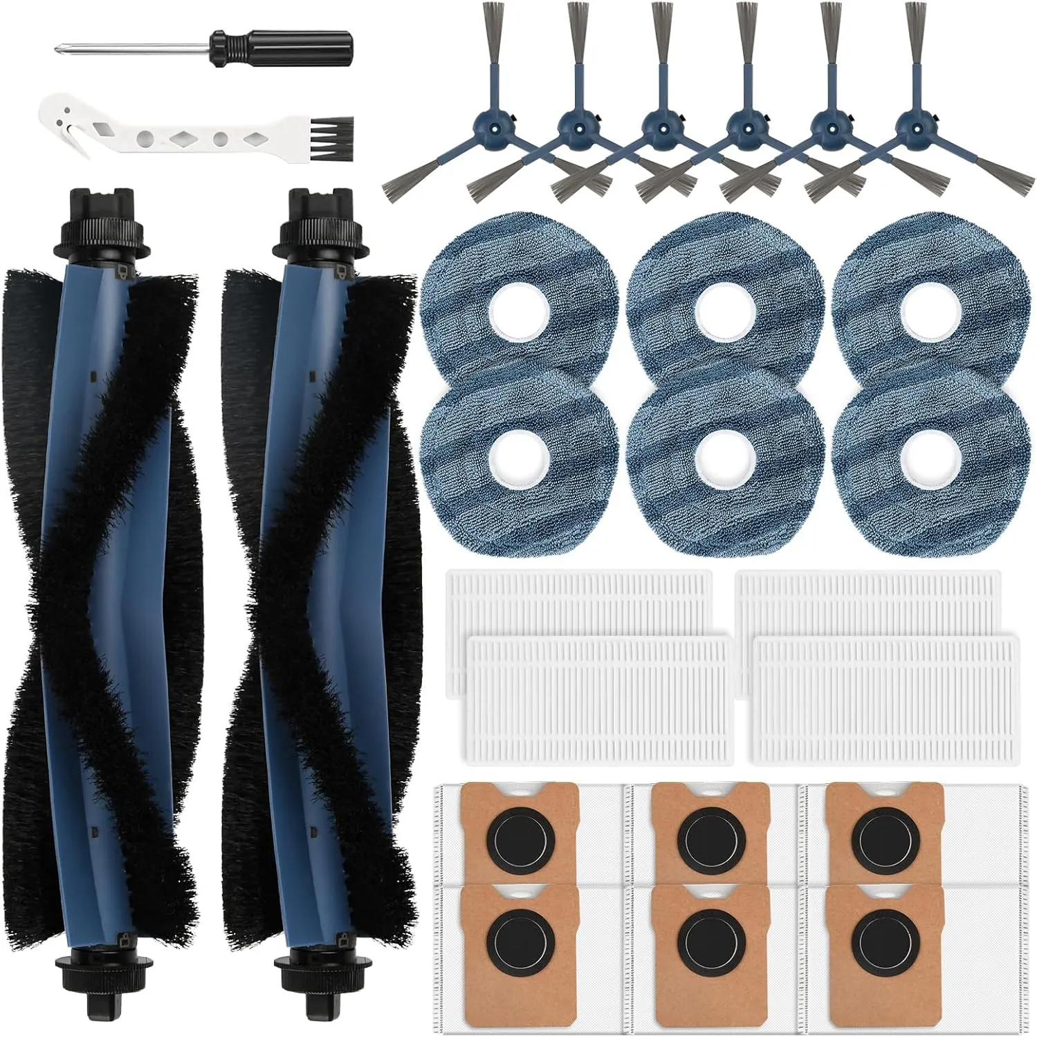26 Pack Replacement Accessories Compatible with eufy Vacuum Omni C20, 2 Mainbrush 4 Filter 6 Dust Bag 6 Mop Pads 6 Sidebrush 1 Cleaning Brush 1 Screwdriver