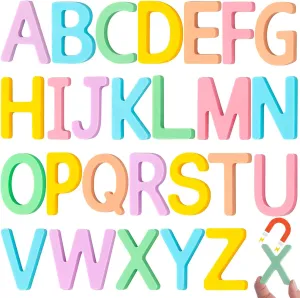 26 PCS Food-Grade Silicone ABC Magnetic Alphabet Letters Kit Educational Alphabet Fridge Magnets for Toddlers 1-3 - Magnetic Letters Classroom Learning with Storage Box(Macaron)
