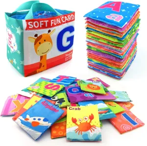 26 Pieces Soft Alphabet Cards with Cloth Storage Bag for Babies Infants, Toddlers and Kids ABCs Learning Flash Cards, Best Early Educational Toys for 0 1 2 3 Years Old Boys and Girls