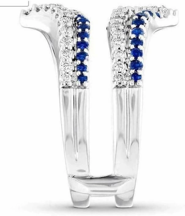 2.50 CT Round Cut Created Blue Sapphire and White Diamond Bypass Enhancer Guard Wedding Engagement Ring In 14K White Gold Plated 925 Sterling Silver Gift for Womens