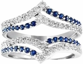 2.50 CT Round Cut Created Blue Sapphire and White Diamond Bypass Enhancer Guard Wedding Engagement Ring In 14K White Gold Plated 925 Sterling Silver Gift for Womens