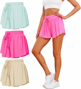 2 in 1 Flowy Athletic Shorts for Women - Gym Double Layer Butterfly Shorts Pack