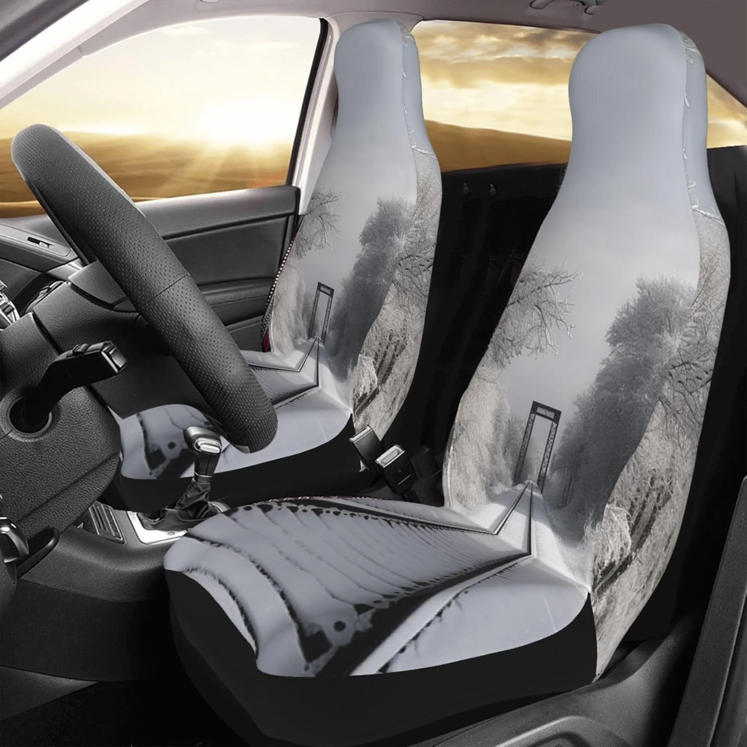 2 Pack Car Seat Covers Breathable Front Cars Seat Covers Universal Seat Covers for Front Seats Snowy Train Tracks Automotive Seat Covers Seat Protectors for Most Vans Trucks SUV