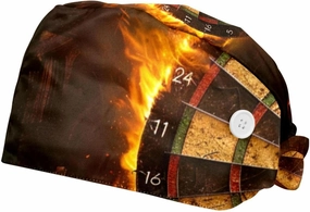 2-Pc,Scrub Bouffant Caps,Workout Hat with Sweatband Headgear for Women,Dart Board and Fire