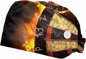 2-Pc,Scrub Bouffant Caps,Workout Hat with Sweatband Headgear for Women,Dart Board and Fire