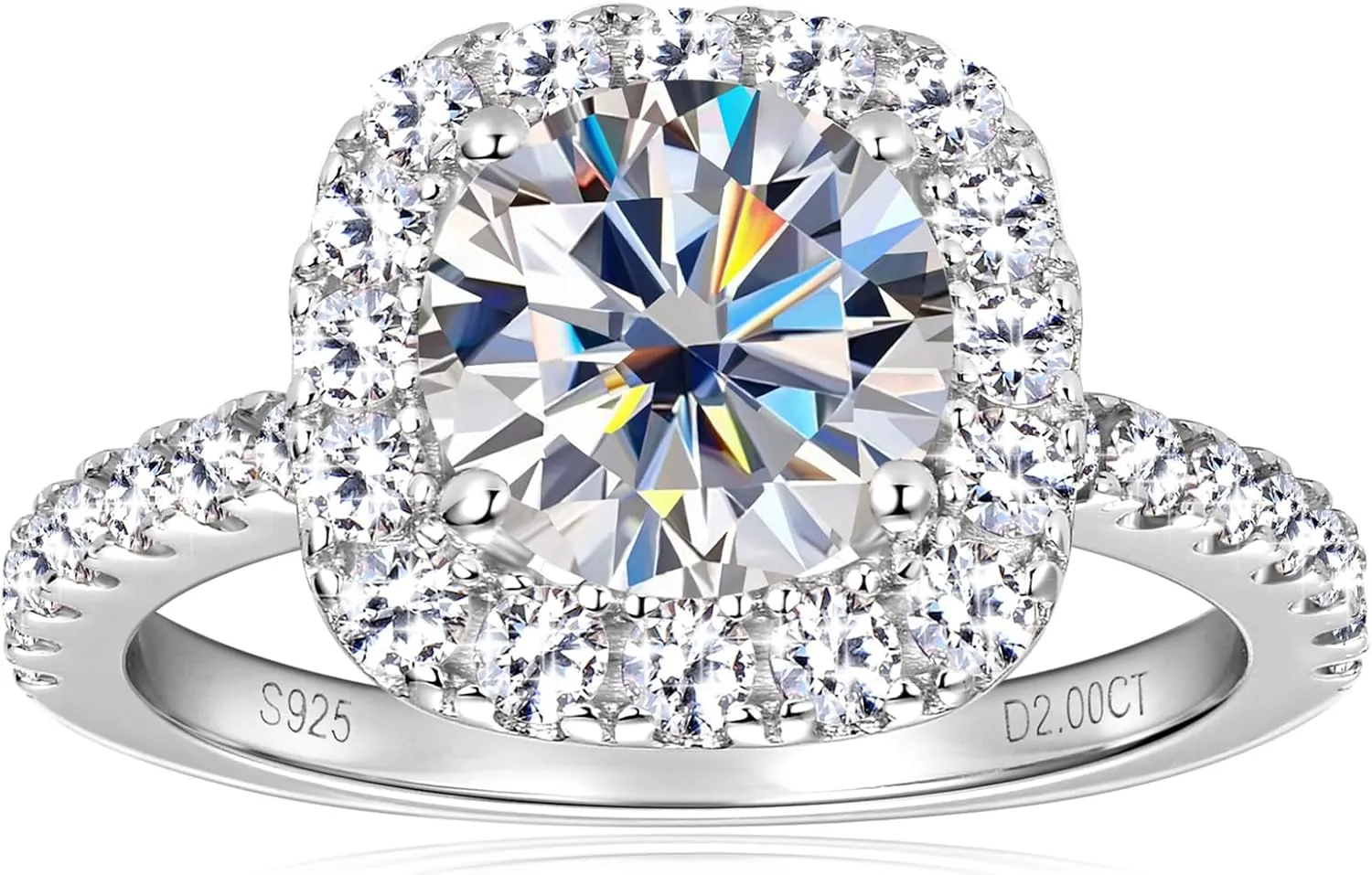 2CT Halo Moissanite Engagement Rings D Color VVS1 Clarity Anniversary Rings 925 Sterling Silver Square Engagement Ring for Women Wife Mom