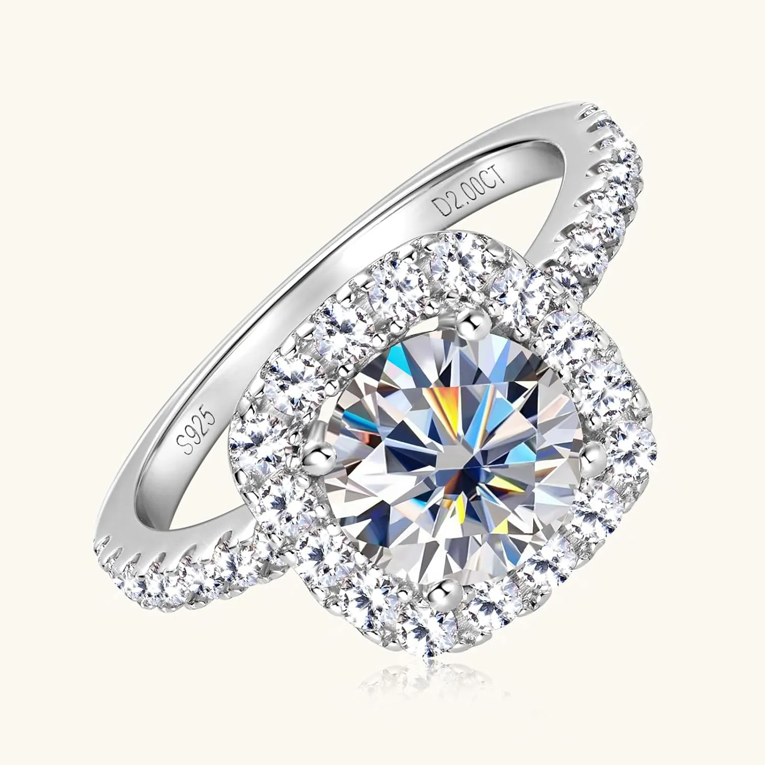 2CT Halo Moissanite Engagement Rings D Color VVS1 Clarity Anniversary Rings 925 Sterling Silver Square Engagement Ring for Women Wife Mom