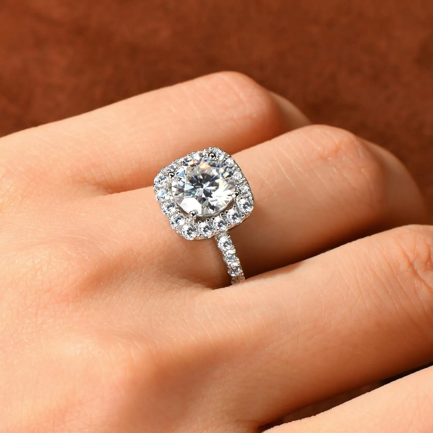 2CT Halo Moissanite Engagement Rings D Color VVS1 Clarity Anniversary Rings 925 Sterling Silver Square Engagement Ring for Women Wife Mom