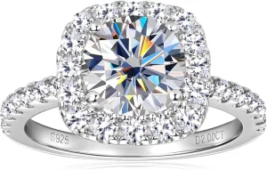 2CT Halo Moissanite Engagement Rings D Color VVS1 Clarity Anniversary Rings 925 Sterling Silver Square Engagement Ring for Women Wife Mom