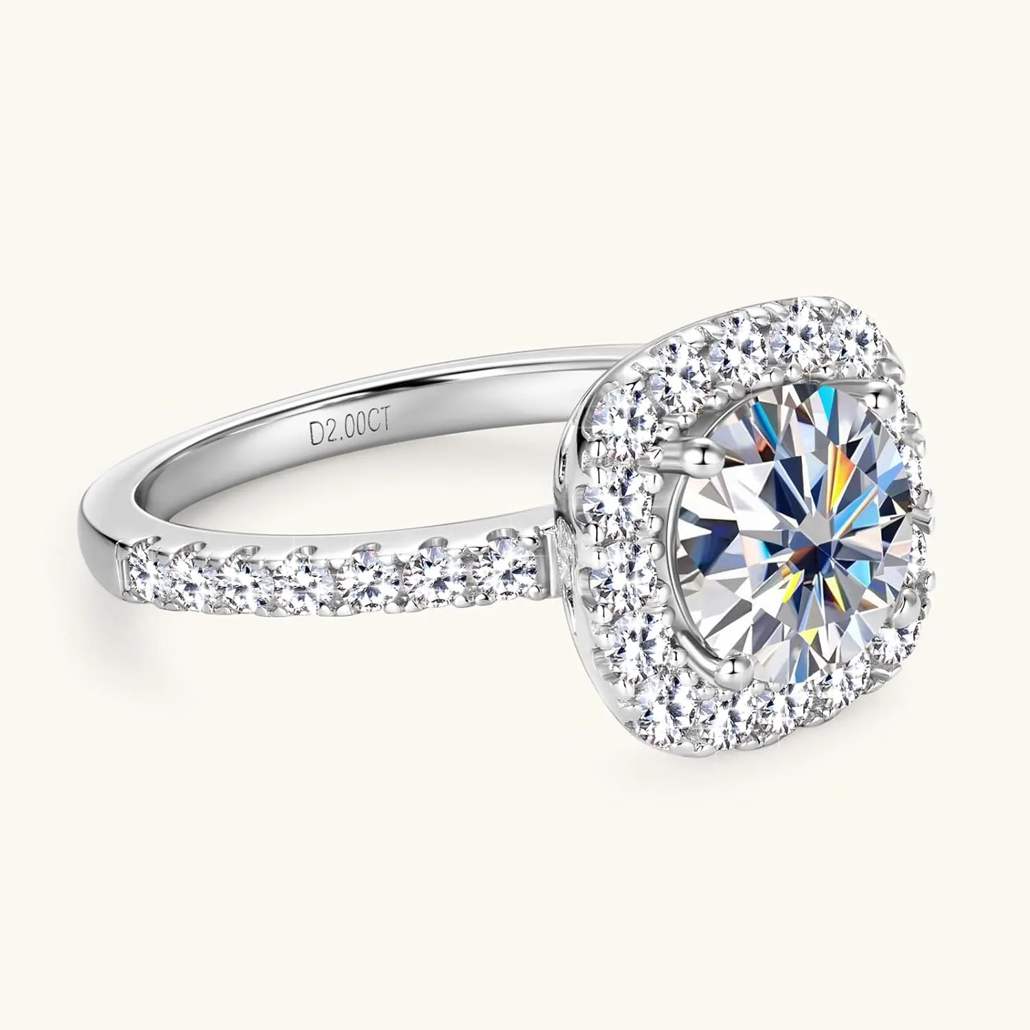 2CT Halo Moissanite Engagement Rings D Color VVS1 Clarity Anniversary Rings 925 Sterling Silver Square Engagement Ring for Women Wife Mom