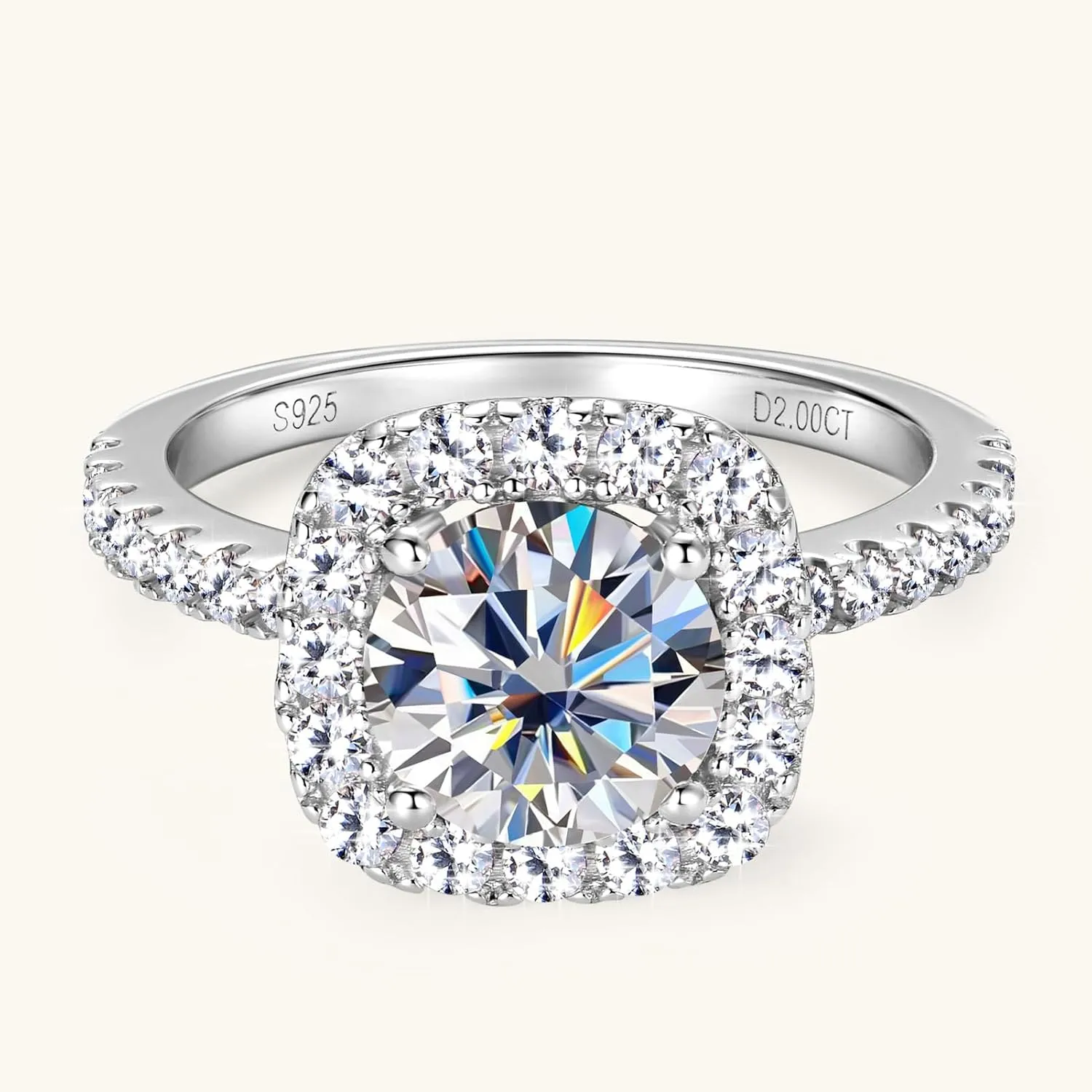 2CT Halo Moissanite Engagement Rings D Color VVS1 Clarity Anniversary Rings 925 Sterling Silver Square Engagement Ring for Women Wife Mom