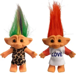 2packs Vintage Troll Dolls Set,Lucky Doll Chromatic Adorable for Collections, School Project, Arts and Crafts, Party Favors (Style4-Leopard Grain Love)