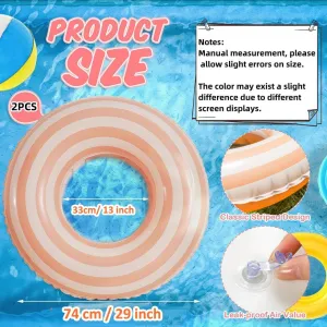 2PCS Floats for Adults Rings Striped Pool Float Large Swim Ring for Adults,30 Inch Classic Striped Teens Adult Inner Tubes Summer Beach Bachelorette Party
