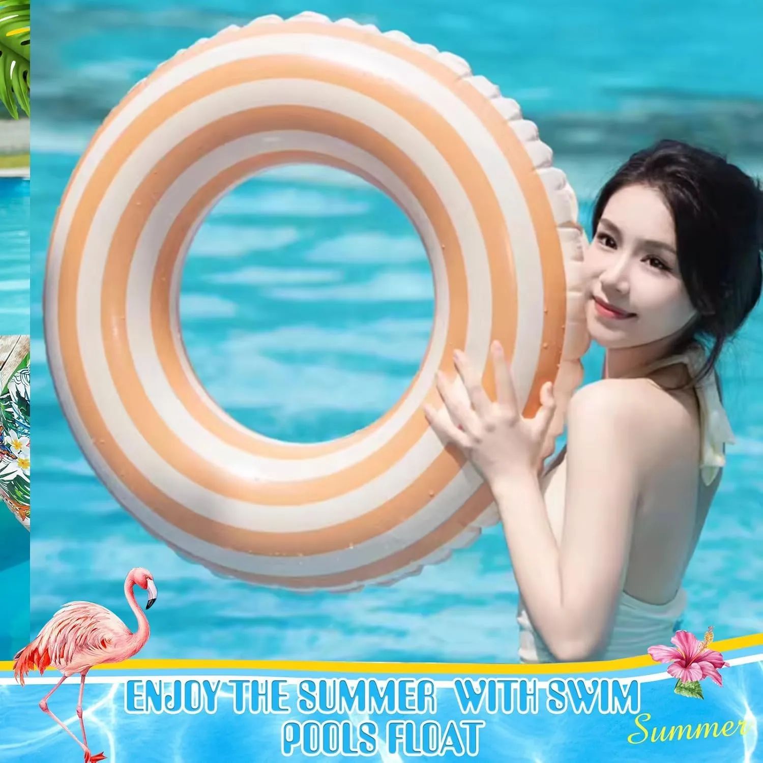 2PCS Floats for Adults Rings Striped Pool Float Large Swim Ring for Adults,30 Inch Classic Striped Teens Adult Inner Tubes Summer Beach Bachelorette Party