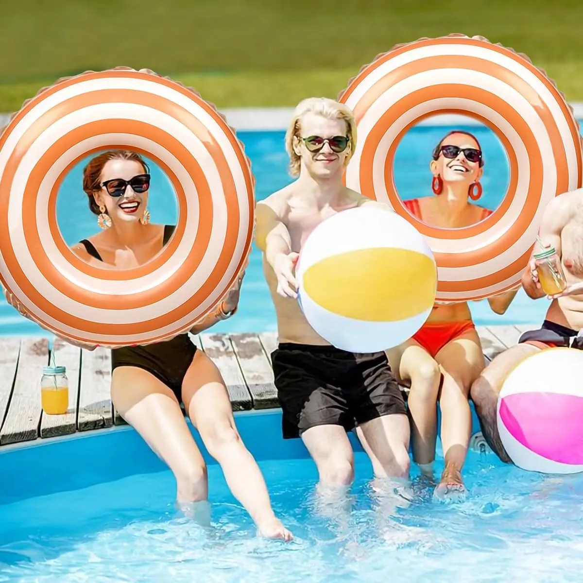 2PCS Floats for Adults Rings Striped Pool Float Large Swim Ring for Adults,30 Inch Classic Striped Teens Adult Inner Tubes Summer Beach Bachelorette Party