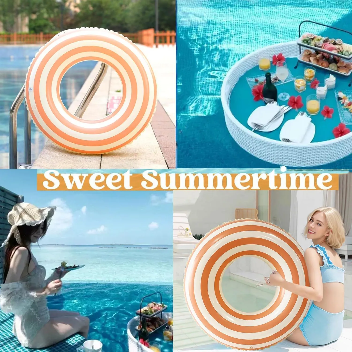2PCS Floats for Adults Rings Striped Pool Float Large Swim Ring for Adults,30 Inch Classic Striped Teens Adult Inner Tubes Summer Beach Bachelorette Party