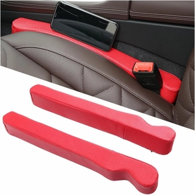 2Pcs Car Seat Gap Filler, PU Leather Auto Crevice Catcher Drop Blocker to Fill The Seat and Console Gap, Universal Vehicle Interior Accessories for Car, SUV, Truck (Red)